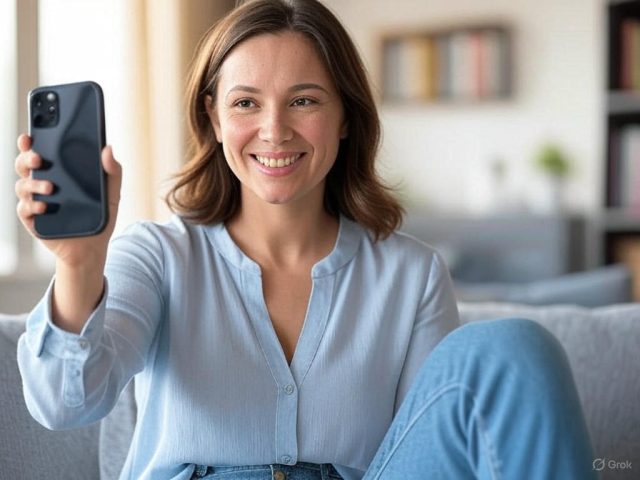 Woman filming a TikTok video with a smartphone for TikTok marketing for small business in 2025